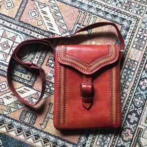 Handmade Tooled Cowhide Leather Crossbody Purse